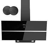 Dunstabzugshaube 90 cm, IsEasy Wandhaube 90 cm Dunstabzugshaube Umluft mit 578 m³/h Starke Saugleistung, 4 Einstellstufen, Berührungssteuerung, Abluftmodus, 1-9-Minuten-Timer, 58dB, Schwarz, A++