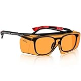 NoCry Blaulicht-Filter Schutzbrille für Brillenträger und Nicht-Brillenträger, 100% UV-Schutz, Orangefarbene, kratzfeste Antibeschlag Brille; Blaulichtfilter Brille Damen, Herren; ANSI Z87.1