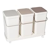 genialo Mülltrennsystem 3 Fächer à 16 l, auf Rollen, Mülleimer mit Henkeln einzeln entnehmbar, Sammelbehälter mit Deckel, Recycling System