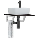 Gecheer Waschtischplatte mit Halterung Stahl und Massivholz Eiche Waschtischplatte für Aufsatzwaschbecken Badmöbel Loft-Design3302578