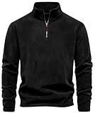 PADOLA Fleece Pullover Herren 1/4 Zip Arbeitspullover mit Stehkragen Winter Warm Rollkragenpullover Langarm Sweatshirt Dicker Pulli Outdoor Winterpullover Fleecejacke Hoodie (L, 1 Schwarz)