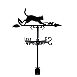 SUPERDANT Wetterfahne In Katzen Und Mausform Tier Wetterfahne Aus Metall Wetterhahn Aus Schwarzem Windfahnen Gartenkunstdekor Windrichtung Für Dach Hof Außenbereich Bauernhof Garten Terrassendekor