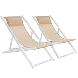 Mondeer Sonnenliege 2er Set, klappbarer Liegestuhl mit Kopfstütze und Verstellbarer Rückenlehne für Garten Pool Terrasse, Belastbarkeit 130kg, W104 x D58 x H95cm, Beige und Weiß