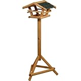 dobar 48100FSC Vogelfutterhaus inkl. Ständer - Vogelfutterstation aus Holz mit Bitumen-Schindel-Dach - Vogelhaus mit Dreibeinständer - Vogelvilla für Garten/Terrasse/Balkon - Grün - 44 x 44 x 101 cm