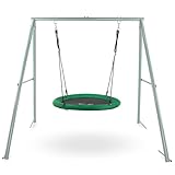 HyperMotion Gartenschaukel Storchennest mit stabilem Rahmen – Outdoor Schaukel für Kinder und Erwachsene – 150 kg Tragkraft, Sitzdurchmesser 102 cm, Grün, Swing HYP1
