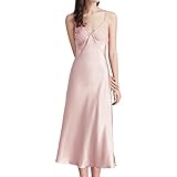 Generisch Satin Nachthemd Damen Sexy Lang, Negligee Spitze Unterkleid Mit Spaghettiträger Pyjamas V Ausschnitt Nachtkleid Lässig Locker Sleepwear Lightweight Nachtwäsche Bequeme Weicher Schlafhemd