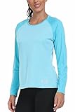 AjezMax Damen UPF 50+ Sonnenschutz T-Shirt Sportshirts Trainingsshirt Atmungsaktiv Wandershirt Outdoor Sommer Qucik Dry Blau M