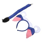 IMIKEYA Plüsch Kuh Stirnband mit Langem Stierhorn und Weichem Schwanz Satz Verstellbar Leuchtend Blau Kostümzubehör für Bauernhof Partys und Karneval