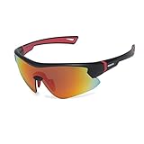 maivnz Jugendliche Baseball Sonnenbrille für Jungen, UV400 Mädchen Softball Sonnenbrille, Kinder Alter 6-8-12-14 Jahre Radfahren Sportbrille, Matt Schwarz Rahmen Rot Revo, Standard