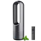 Heiß und kühl Turmventilator mit Fernbedienung, 45,7 cm blattloser Ventilator, oszillierend, 80 °, 8 Geschwindigkeiten, 8H Timer, LED-Display, Luftzirkulationsventilator, Luftreiniger