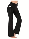 Chumix Damen Flared Yoga Pants Blickdichte Leggings High Waist Leggings Jazzhose Jogginghosen Bauchweg Sporthose Büro-Stretchhose mit Taschen (DE/NL/SE/PL, Alphanumerisch, M, Slim, Lang, Schwarz)