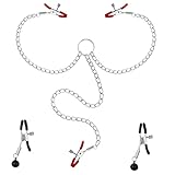Belmalia Nippelklemmen mit Kette | 2 Nipple Clamps + Klitorisklemme | Brustwarzenklemmen mit Glocken | Bruststimulatoren für Frau & Mann | SM Sexpielzeug Extrem