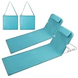 BLIENKREBY Strandstuhl 2er Set, Sonnenliege Klappbar, Strandliege Klappbar Leicht, Strandmatte mit Rückenlehne, Leicht Tragbar mit Griff, für Camping, Garten, Pool, 160 x 52 cm, Seeblau
