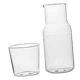 Garneck Transparente Glaskaraffe mit Glasbecher Eleganter Vielseitiger Wasserkaraffe für Schlafzimmer Büro und Tischdekoration Hitzebeständig Langlebig Design
