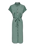 ONLY Damen Blusenkleid mit Bindegürtel | Lockeres Midi Kurzarm Tunika Dress | Knopfleiste ONLHANNOVER, Farben:Grün-2, Größe:38