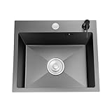 TFGXUE Spülbecken, 40 x 45 cm, Unterputz Ausgussbecken mit Komplettes Set, Waschbecken Küche, Nano-Bearbeitung, Küchenspüle Edelstahl, Schwarz Grau