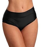 Aquarti Damen Bikinihose High Waist mit Umschlagbund Unterteil, Farbe: Schwarz, Größe: 46