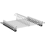 SONGMICS Hosenbügel aus Metall, 10er Set, Kleiderbügel mit Klammern, 40 cm lang, rutschfest, für Hosen, Röcke und Socken, Rockbügel, gut belastbar, metallicsilber-tintenschwarz CRI006E10