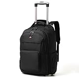 WIRABO Rucksack mit Rollen, 17.3 Zoll Laptop Trolley 40L Reisetasche mit Rollen Groß Schultrolley Handgepäck für Herren Business, Arbeit, College, Schwarz