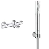 Grohe Grohtherm 800 Thermostate (Thermostat-Wannenbatterie, DN 15) chrom, 34567000 & Euphoria Cosmopolitan Brause- und Duschsysteme Handbrause (mit WANDHALTER, 1 Strahlart) 27369000