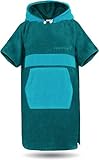 normani Baumwoll Surfer Poncho - Strandponcho - Handtuch-Poncho - Unisex Strand Umziehhilfe - geschlossener Bademantel für Damen und Herren Farbe Petrol/Türkis Größe S-M