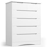 Blishom Kommode Weiß, Kommode mit 6 schubladen, Multifunktionales Sideboard für Schlafzimmer, Wohnzimmer, Flur (110 x 70 x 40 cm)