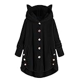 ANHATUIV Flauschiger Kapuzenpullover für Damen, Katzenohren, süßes Sweatshirt, Sherpa-Fleece, Pullover, Baggy-Cardiganong-Ärmel, Mantel, flauschiger Teddybär-Mantel, Kapuzen-Fleece-Decken, Pullover,
