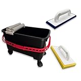 Profesius Fliesenwasch-Set 20 Liter - für Fliesenleg und Verfugarbeiten- XXL Eimer mit Rollen und Bodengitter - inklusive Hydrowaschbrett + Ausfugbrett