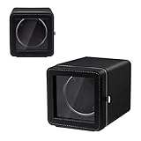 Mcbazel Automatischer Uhrenbeweger, Eleganter Automatischer Einzeluhrenbeweger Gehäuse, Leiser Motor, 4 Rotationsmodi, Uhrenbeweger Box Rechteckig, PU-Leder mit LED-Licht – Schwarz