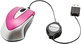 Verbatim Go-Mini optische Travel-Maus, kleine Computermaus mit einziehbarem Kabel, USB-A, USB-Maus mini mit 1000 dpi, für Laptop, Notebook, PC und MAC, kompaktes Design, Hot Pink