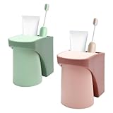 KQDRAVINE 2 Stück Zahnbürstenhalter Zahnputzbecherhalter ohne Bohren Toothbrush Holder Mit Magnetischem Becher Kinder Zahnputzbecher Wand Zahnputzbecher Kunststoff für Familien, Paar-Pokal