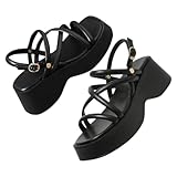 GALPADA Damen Wedgesandalen Sommer Schwarz Keilabsatz Rutschfest Dicke Sohle Atmungsaktiv Strand Schuhe Modisch Bequem