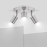 Ketom Deckenstrahler LED Mattes Nickel - Rund LED Deckenleuchte Schwenkbar - GU10 Deckenlampe Spot - Drehbar Deckenlampe 3 Flammig - Modern Strahler Deckenspot - Ohne Leuchtmittel