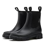 SmoothPace Gummistiefel Damen Gefüttert Wasserdicht Gummistiefeletten Halbhohe Chelsea Boots Rutschsicher Abriebfest Atmungsaktiv Regenschuhe Komfort Gartenschuhe Schlupfstiefel Black 40EU