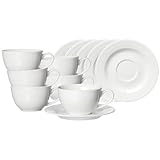 Ritzenhoff & Breker Levi Kaffeetassen mit Untertassen 6er Set, 220 ml, Tassen-Untertassen-Set mit feinem Rillenrelief, Skandinavisches Design, Mix & Match Geschirr, Porzellan, Weiß