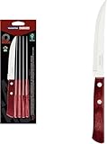 Tramontina Steakmesser, Pizzamesser, Set 6-teilig, 6 Steakmessern aus Edelstahl, Holzgriff rot FSC