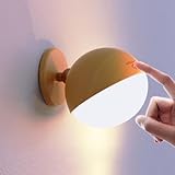 EOEO Holzkugel Wandleuchte Innen mit Akku, LED Touch Dimmbar aufladbar Wandlampe Ohne Stromanschluss,360° Drehbare Kabellose Lampe Einstellbar Bettlampe für Schlafzimmer,Flur,Wohnzimmer,3000K