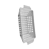 SHINEOFI Edelstahl Bbq Grillpfanne mit Doppelgriffen Rostfrei Robust Gleichmäßige Hitzeverteilung Rechteckiges Camping Grilltablett für Outdoor Grillzubehör