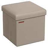SONGMICS Sitzhocker 38 cm, Aufbewahrungsbox faltbar, Fußhocker mit Deckel, aus Kunstleder, bis 300 kg belastbar, für Eingang, Wohnzimmer, Schlafzimmer, Kamelbraun LSF010K03