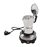 miihgnos Elektrische Espressokocher Mokkakanne, 500W Moka Pot Kaffeekanne mit Heizplatte Single Einstellbare Temperatur, Espressokanne mit Kühlkörper und Kontrollleuchte (3 Tassen)