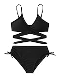 Arshiner Mädchen Badeanzüge Bikini Set Zweiteiliger Badeanzug Kinder Criss Cross Bustier & Bikinislip Triangle Bikini Schwimmanzug für Mädchen Schwarz 150 11-12 Jahre