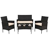 Poly-Rattan Garten-Garnitur HWC-N98, Sitzgruppe Lounge-Set, Metall Glas Stoff/Textil (180g/m²) - anthrazit, Kissen Creme