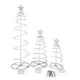 3er Set Lichterbäume mit 233 warmweißen LED´s inklusive Timer - Weihnachtsdeko für draußen & innen - Leuchtbaum mit Batterien (Silber)