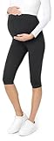 Be Mammy 3/4 Umstandsleggings Kurz aus Baumwolle bequeme und blickdichte Schwangerschaftsleggings Umstandsmode BE20-229 (Schwarz, M)