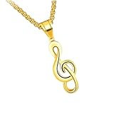 VALICLUD Kreative Musik Symbol Halskette Herren Titanstahl Hip hop Anhänger mit Goldfarbenem Notenschlüssel und Perlenkette Stilvolles Männer Hals Schmuck Geschenk
