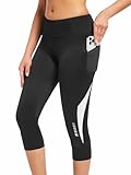 qualidyne Damen-Fahrradhose, 4D-gepolstert, Capri-Shorts, 3/4-Fahrradhose mit Taschen, Schwarz, M