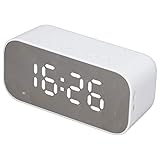 Radio Wecker, 1200mAh Tragbarer Bluetooth 5.0 & Dual Alarme FM Radio Lautsprecher, 3-stufiger Dimmer & Temperatur Anzeige für Schlafzimmer/Büro (White)