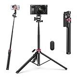ULANZI MT-78 185cm 3-in-1 Handy Kamera Stativ Ausziehbares Bluetooth Selfie-Stick, Tripod mit 1/4' Schnellwechselplatte, 360°-Kugelkopf, kompatibel für Kamera, Sony, Canon, Fuji, iPhone 16 15, Samsung