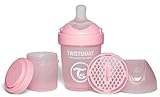 Twistshake Pro Double Anti-Kolik Babyflasche mit Milchpulverbehälter und Mixer - 180 ml | Langsam Fließende, Brustähnliche Brustwarze aus Silikon | BPA-freie | Geeignet für Neugeborene (0+) | Rosa