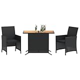 vidaXL Bistro Set mit Kissen 3-TLG., Gartenmöbel Gartengarnitur, Sitzgruppe Bistroset Balkonset, Garten Terrasse Balkon Möbel Garnitur, Schwarz Poly Rattan